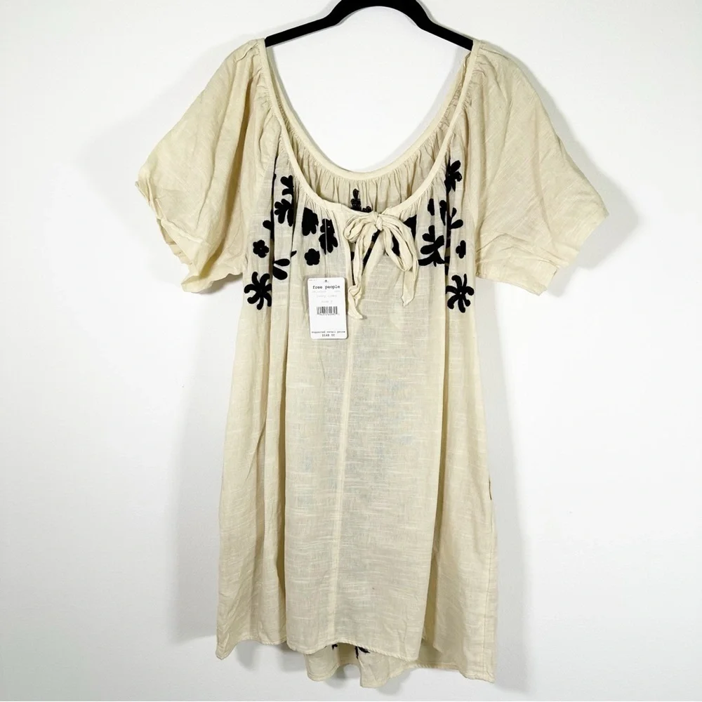 NWT $148 Free People x Revolve Fiona Embroidered Mini Dress Ivory Size Small